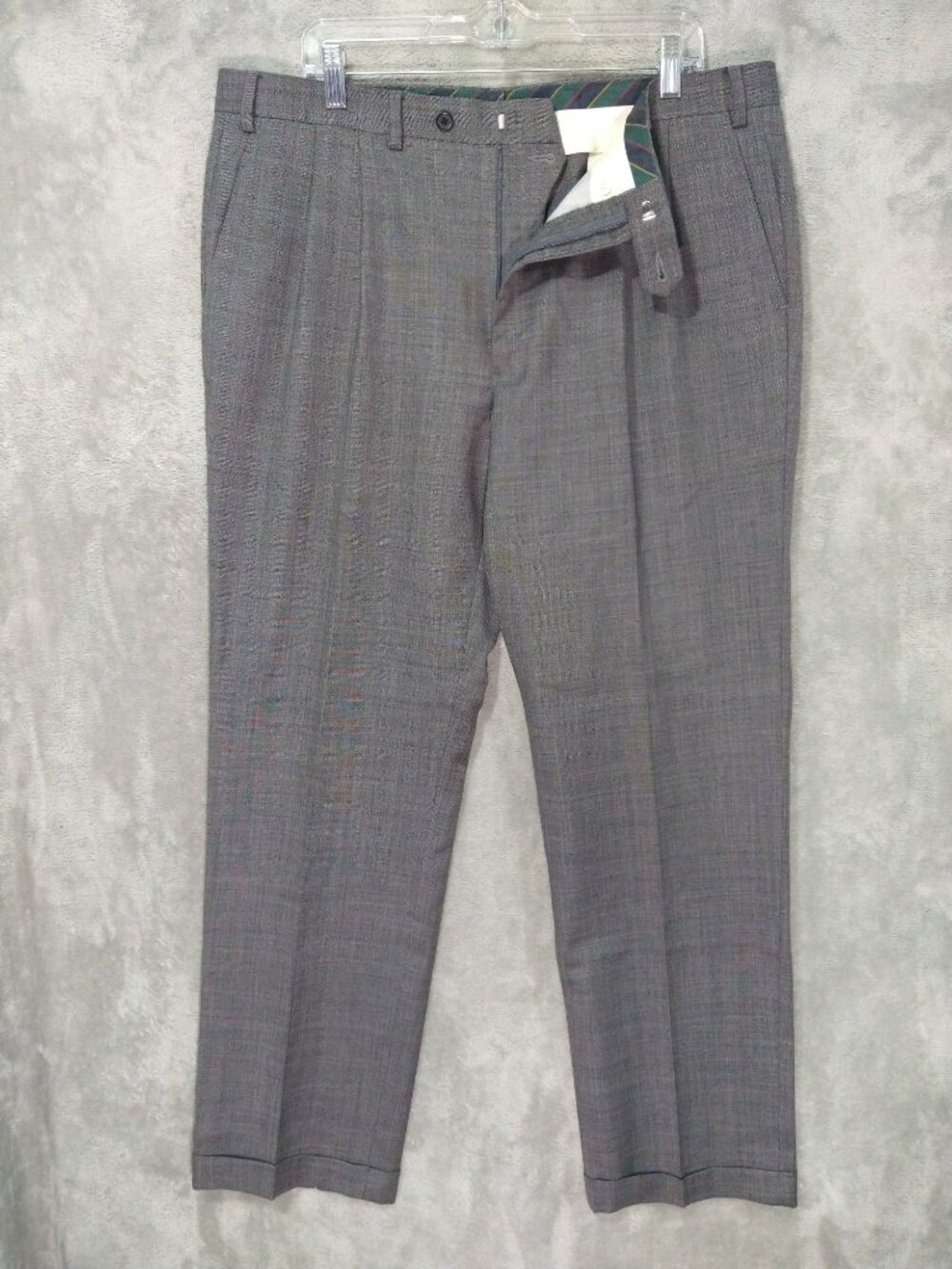 Chaps Dress Pants Mens 38x32 Gray Wool Straight Leg Pleated Cuffed Preppy